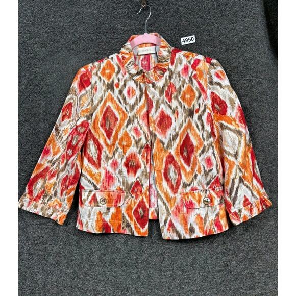 Chico’s Blurred Ikat Alegra Blazer Jacket Women Size 0 US 4 Multi Cropped Linen - Picture 1 of 7